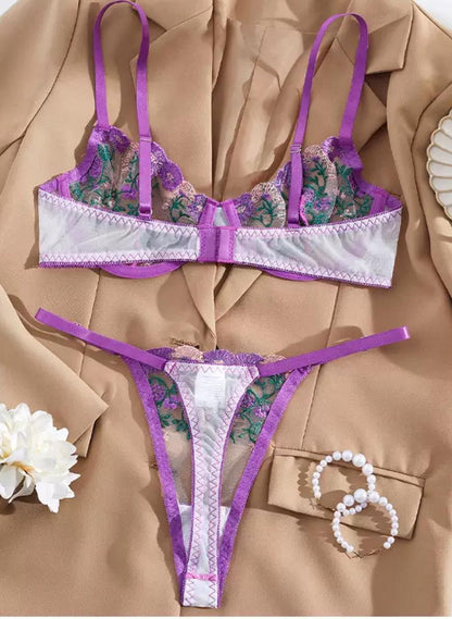 Ensemble de soutien-gorge brodé européen et américain, sous-vêtements fins et sexy, perspective violette