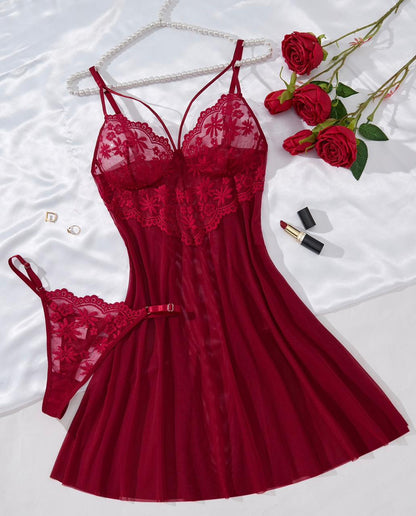 Ensemble deux pièces (nuisette + string)
Tissu doux et léger